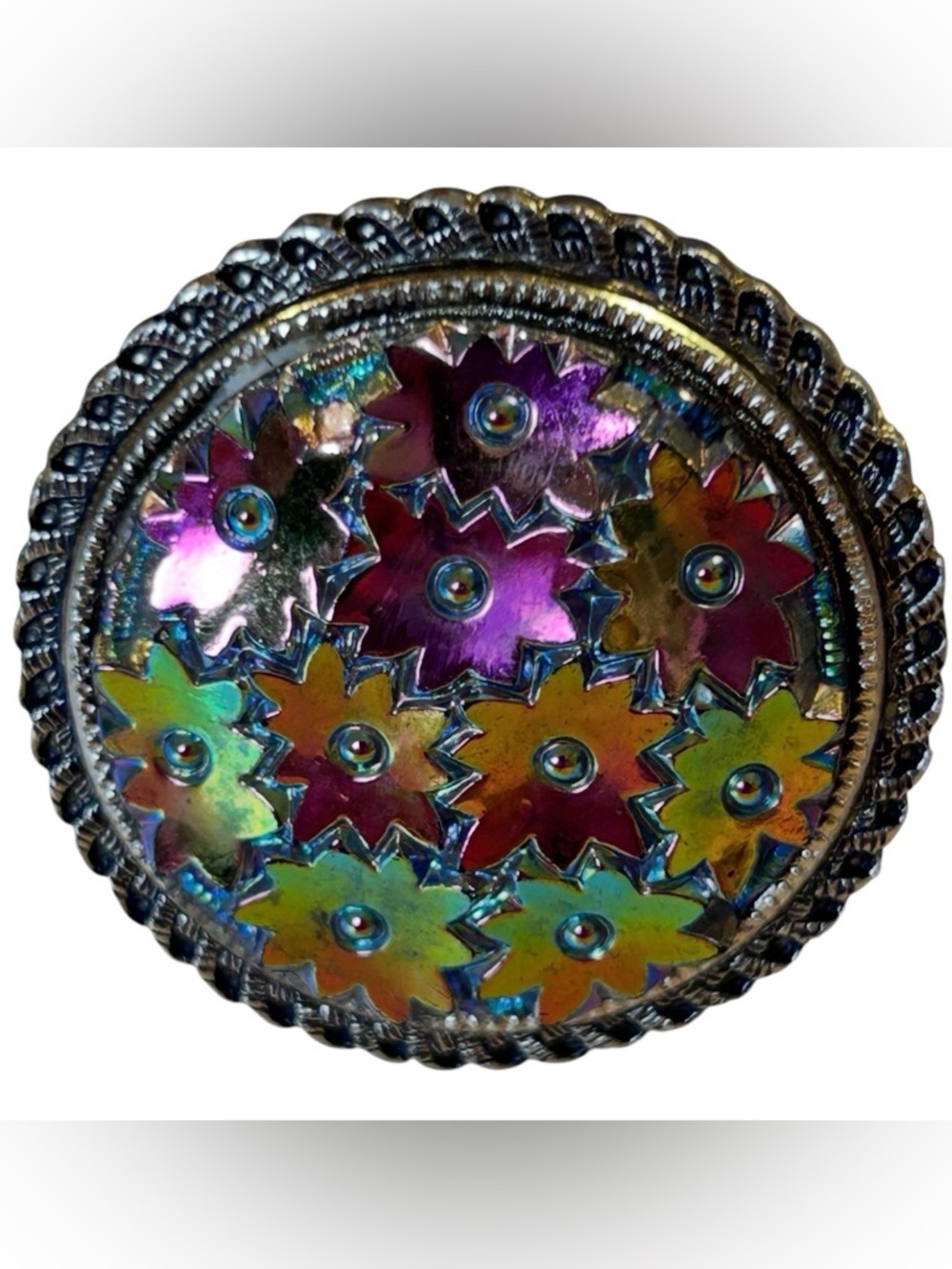 Vintage Western Germany Gold Tone Iridescent Floral Starburst Scarf Clip
